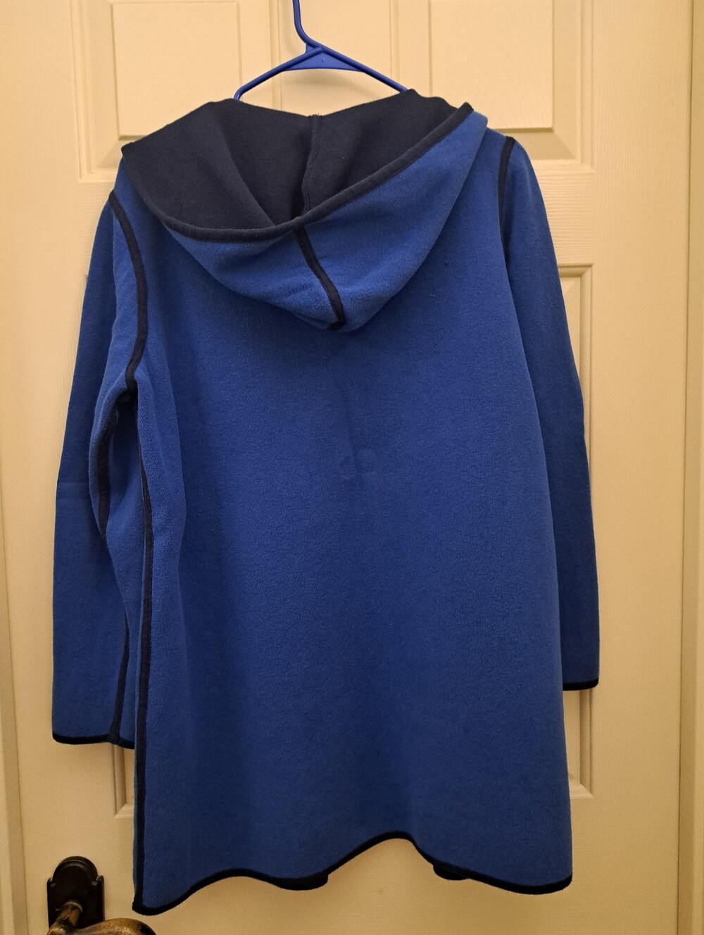 Reversable Blue Hooded Trench Coat with Contrast Trim Women's Size Large - Picture 3 of 6